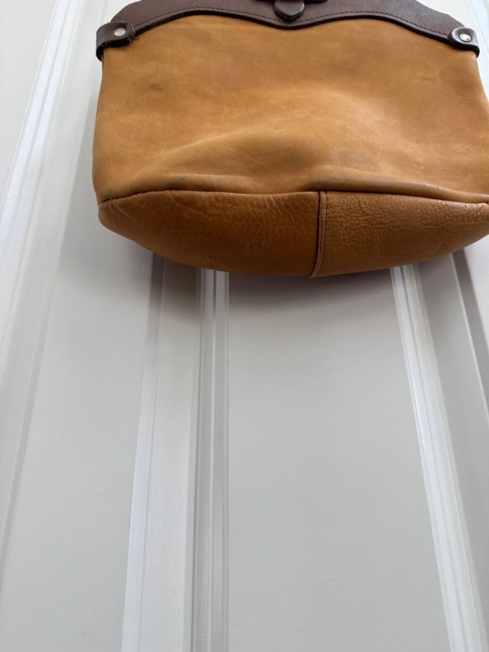Two-Tone Tan and Dark Brown Braided-Handle Shoulder Bag
